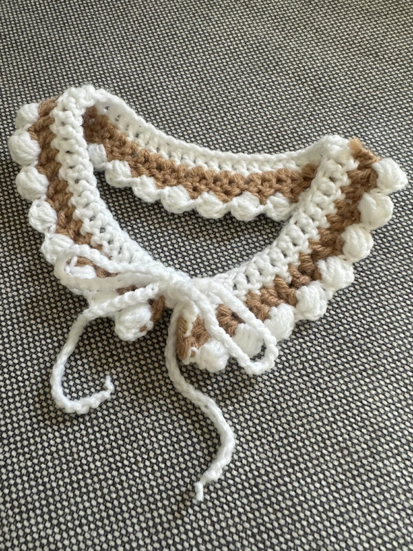Crochet Pet Collar - Brown & White